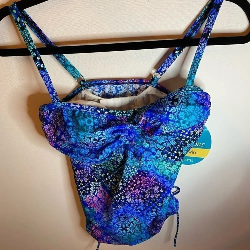 💦Swim solutions printed Ruched  tankini Top blue - Picture 3 of 7